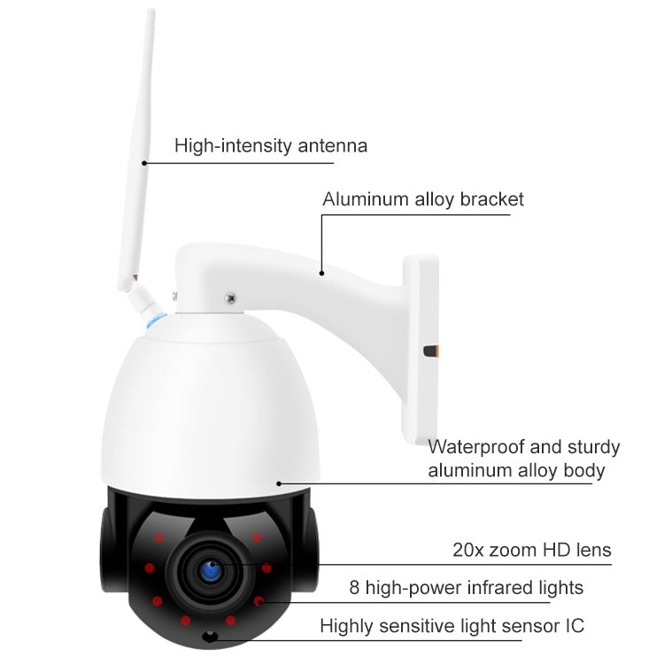 QX5 2.0 Million Pixels 1080P HD 20X Zoom Wireless WiFi Dome Smart Camera, Support Infrared Night Vision / Motion Detection / Voice Intercom / TF Card, AU Plug, WiFi Version QX5 2.0 Million Pixels 1080P HD 20X Zoom Wireless WiFi Dome Smart Camera, Support Infrared Night Vision / Motion Detection / Voice Intercom / TF Card, AU Plug, WiFi Version